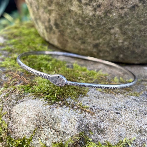 Sterling silver skinny snake bangle Ouroboros
