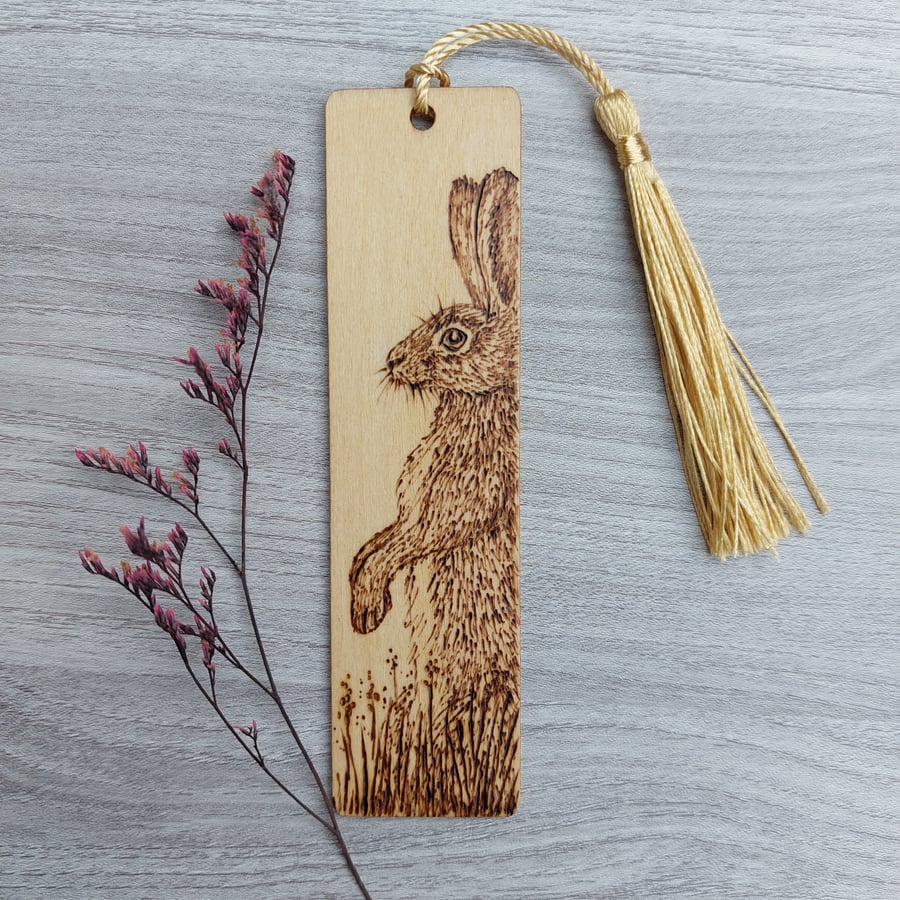 Hare Pyrography Wood Bookmark. Unique Nature Lovers Gift