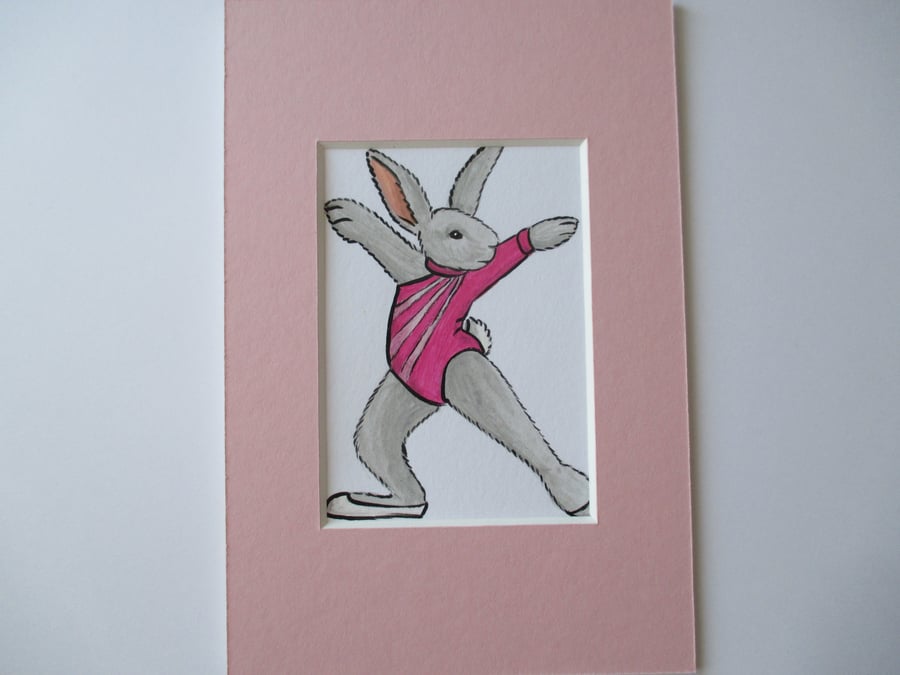 ACEO Bunny Rabbit Disco Dancing Dancer Miniature Original Painting Picture