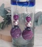 Handmade polymer clay statement earrings in cerise and silver