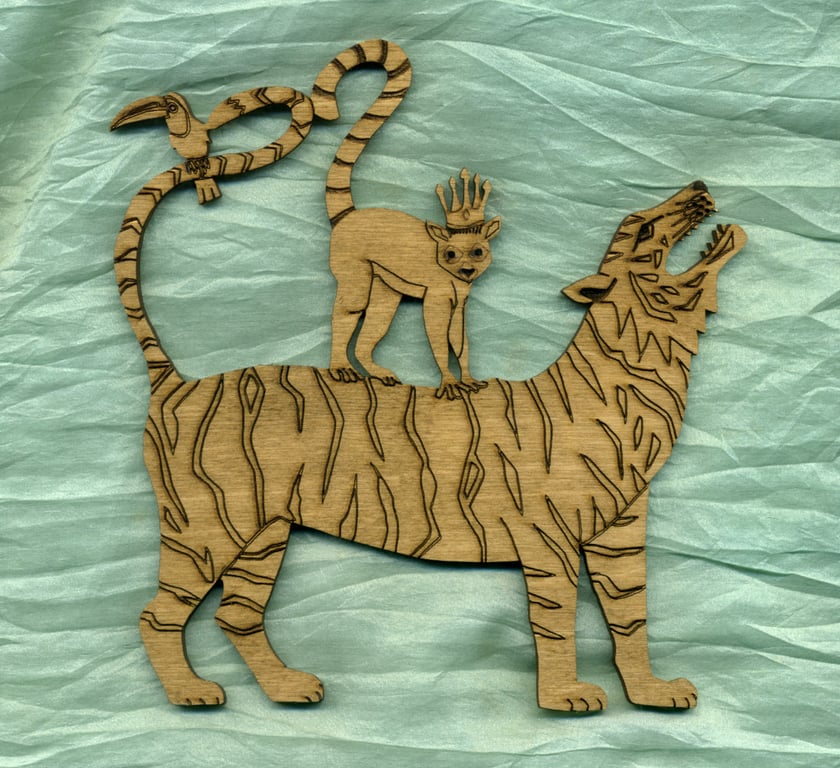 Tiger, lemur and toucan animal stack