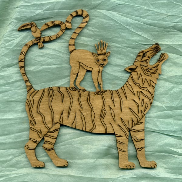 Tiger, lemur and toucan animal stack