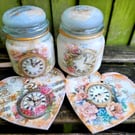 Handmade Shabby Chic Clock & Rose Set – Decoupage Lantern & 15cm Hanging Heart