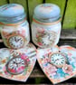 Handmade Shabby Chic Clock & Rose Set – Decoupage Lantern & 15cm Hanging Heart