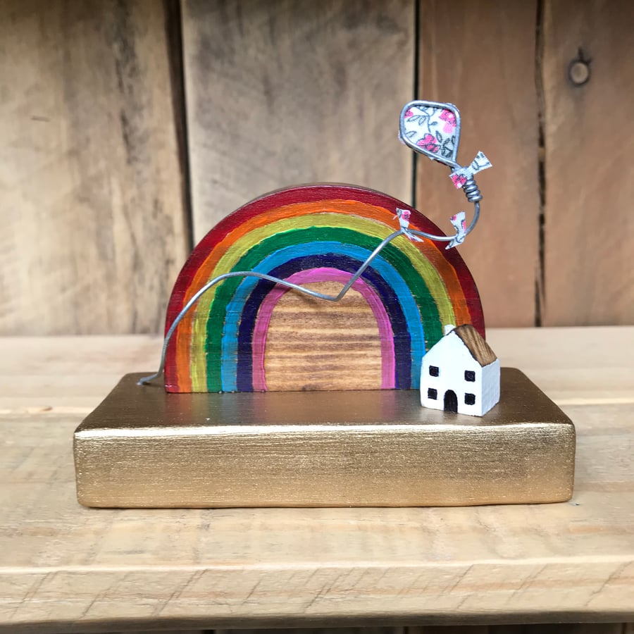 Wooden Rainbow Cottage with Kite