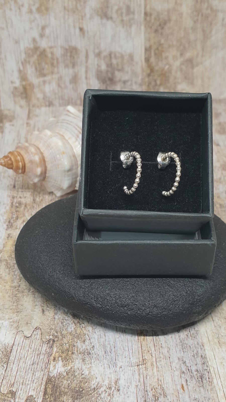Sterling Silver 925 Hoop Beaded Stud Earrings