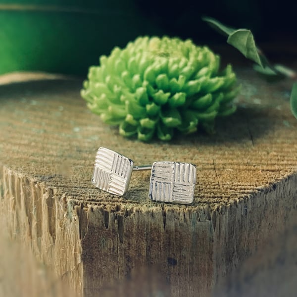 Recycled Sterling Silver crosshatch Stud Earrings