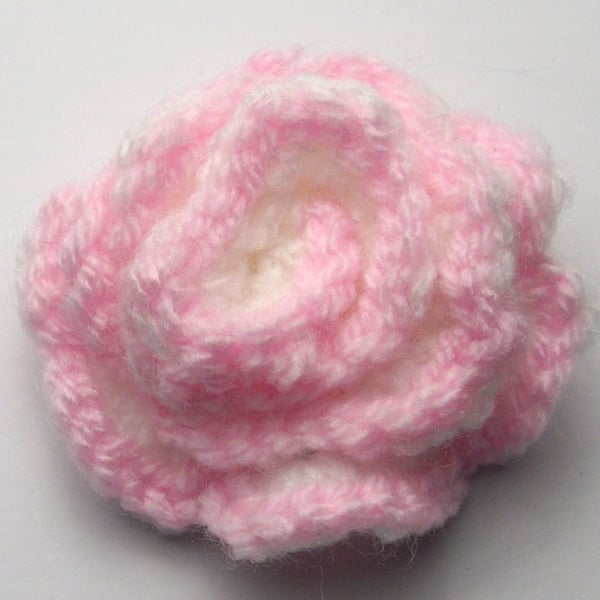 Pale Pink and White Crocheted Flower Brooch