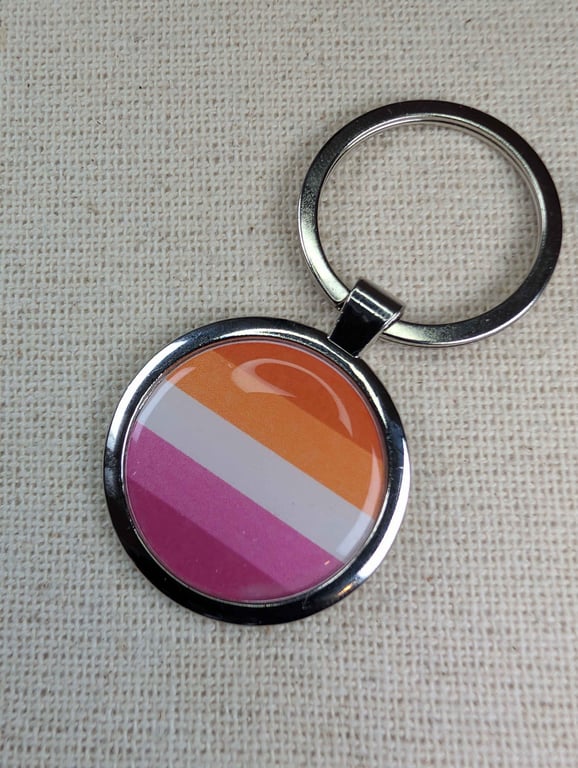 Lesbian Flag Keyring - Pride Themed - Large Resin Topped Keychain