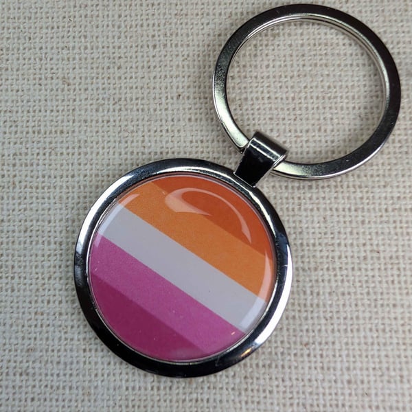 Lesbian Flag Keyring - Pride Themed - Large Resin Topped Keychain