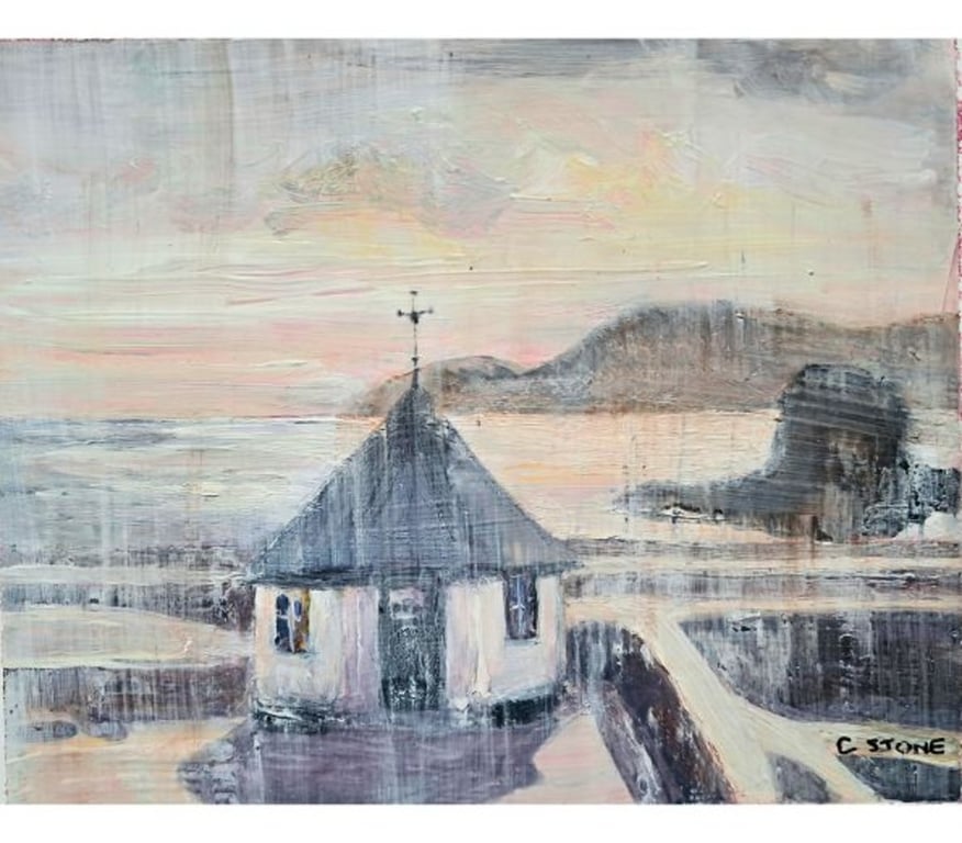 The Roundhouse Charlestown Cornwall Mixed Media Painting on Yupo Paper Mounted