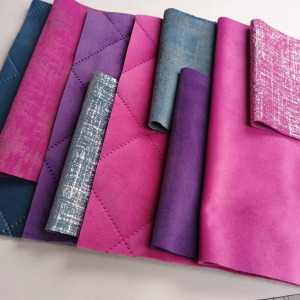 Fabric bundle - Velvet - Zero waste curtain samples - Hot pink, Purple, Grey