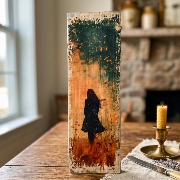 Dark Academia Decor, Whimsigoth Decor, Woman Silhouette, Photo Transfer Art