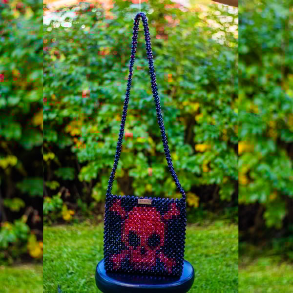 Beaded Gothic Skull Crossbody Bag