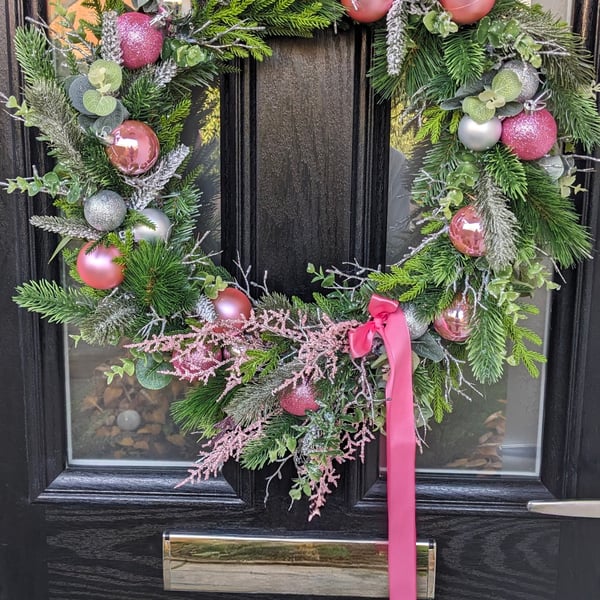 60cm Baby Pink Christmas Door Wreath 