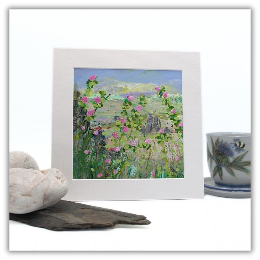 A mounted landscape painting - Scotland - Stone Circle - gift