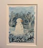 Bert - Original miniature. A5 Mounted. Snowman. Gouache. - Image 2