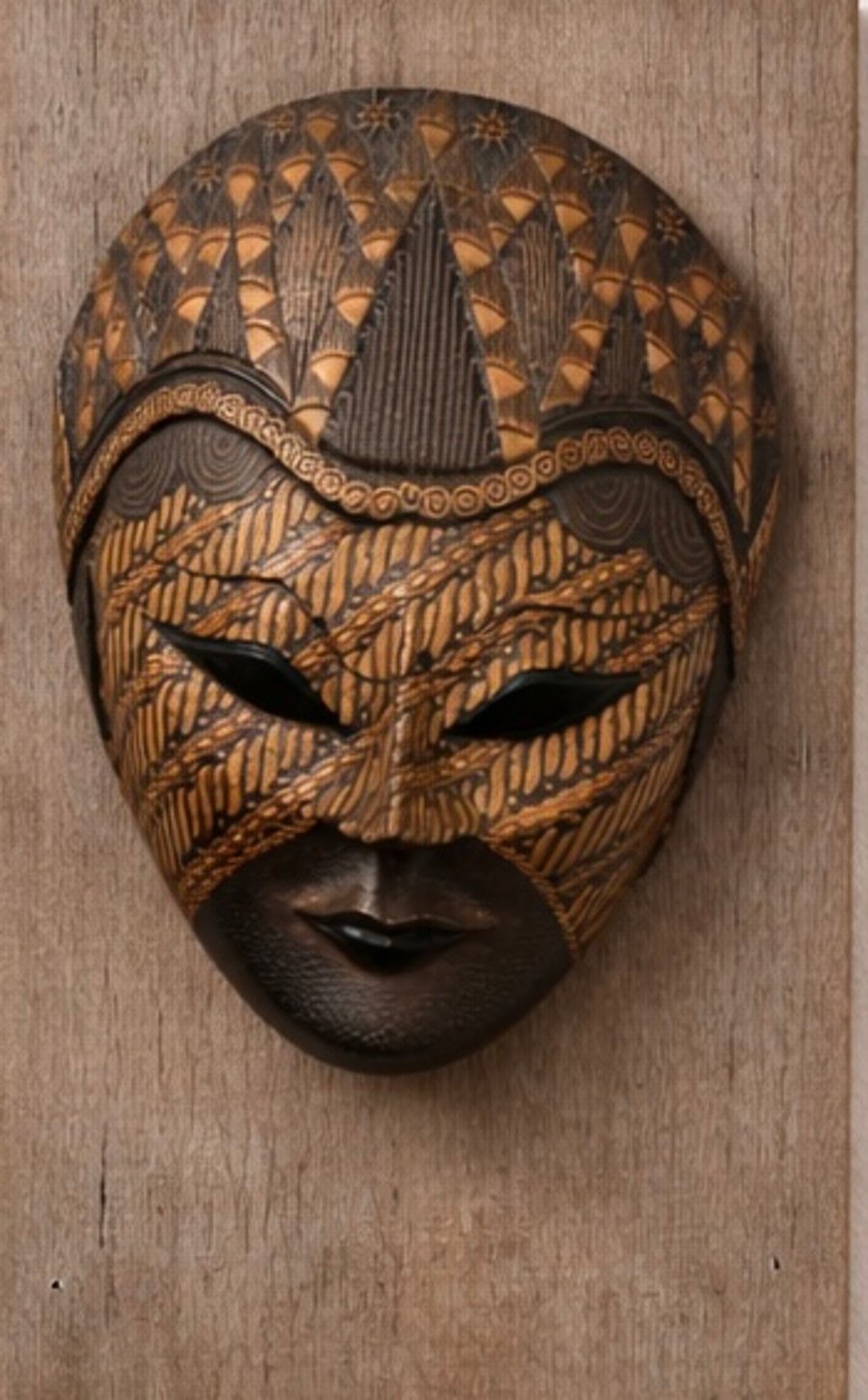 Vintage Patterned Wood Mask – Curated Wall Object