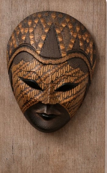 Vintage Patterned Wood Mask – Curated Wall Object