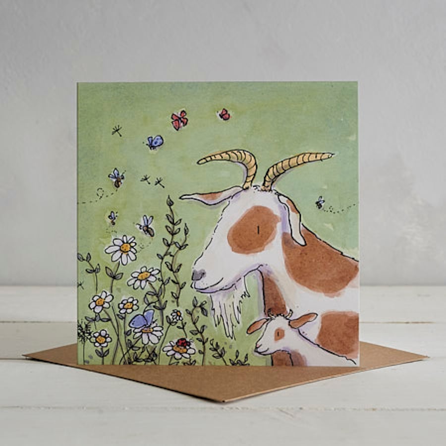 Gertie and Pip, Goat family Greetings card