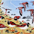 Turnstones LINO PRINT BIRD BEACH HEBRIDES SHORE SEA