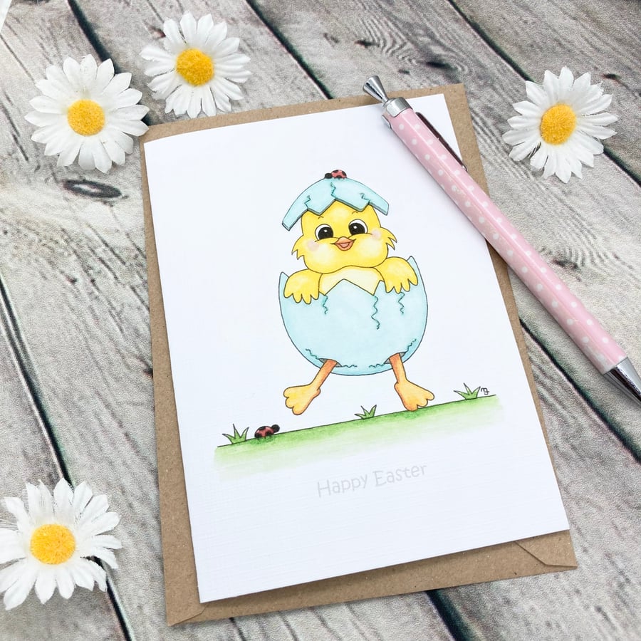 Easter Chick with Egg Card - Easter Card - Cute Easter Card 
