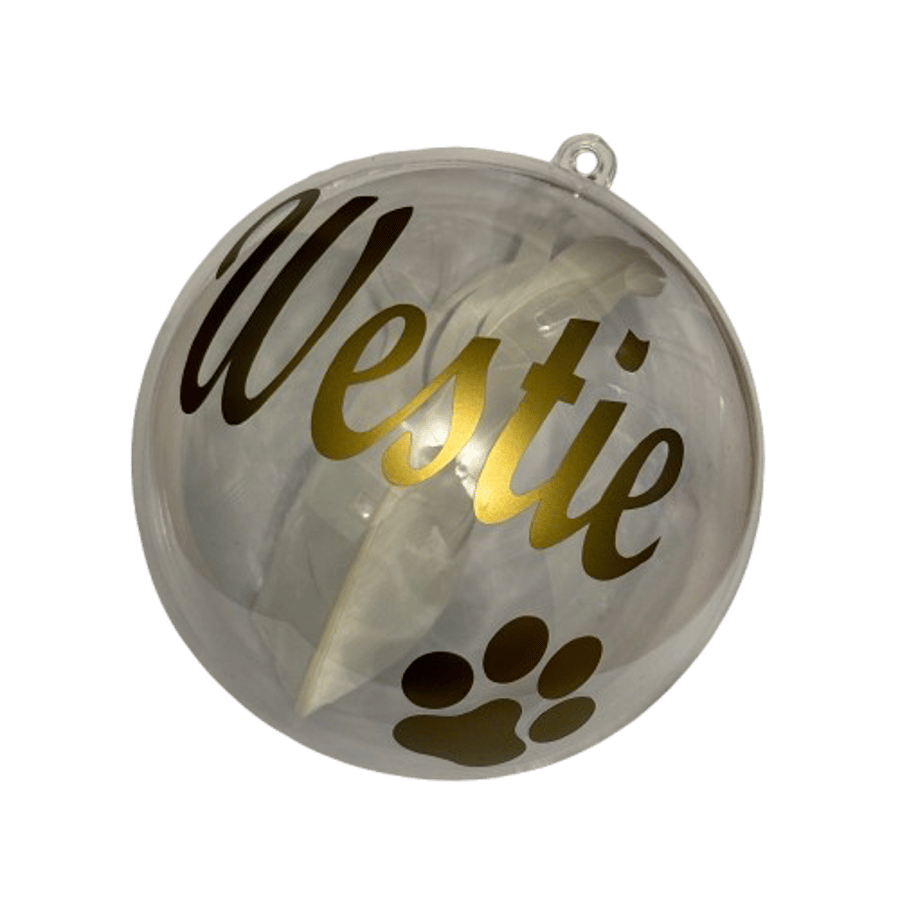 Pet Memorial Christmas Bauble - Personalised Paw Print Ornament with Feather.