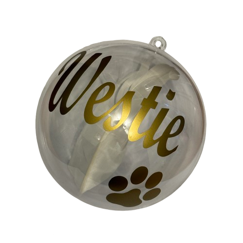 Pet Memorial Christmas Bauble - Personalised Paw Print Ornament with Feather.