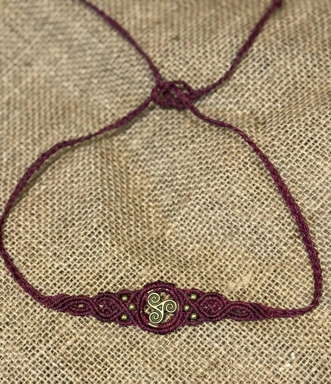 Celtic Triskele spiral choker necklace, inc Free UK delivery (plum)
