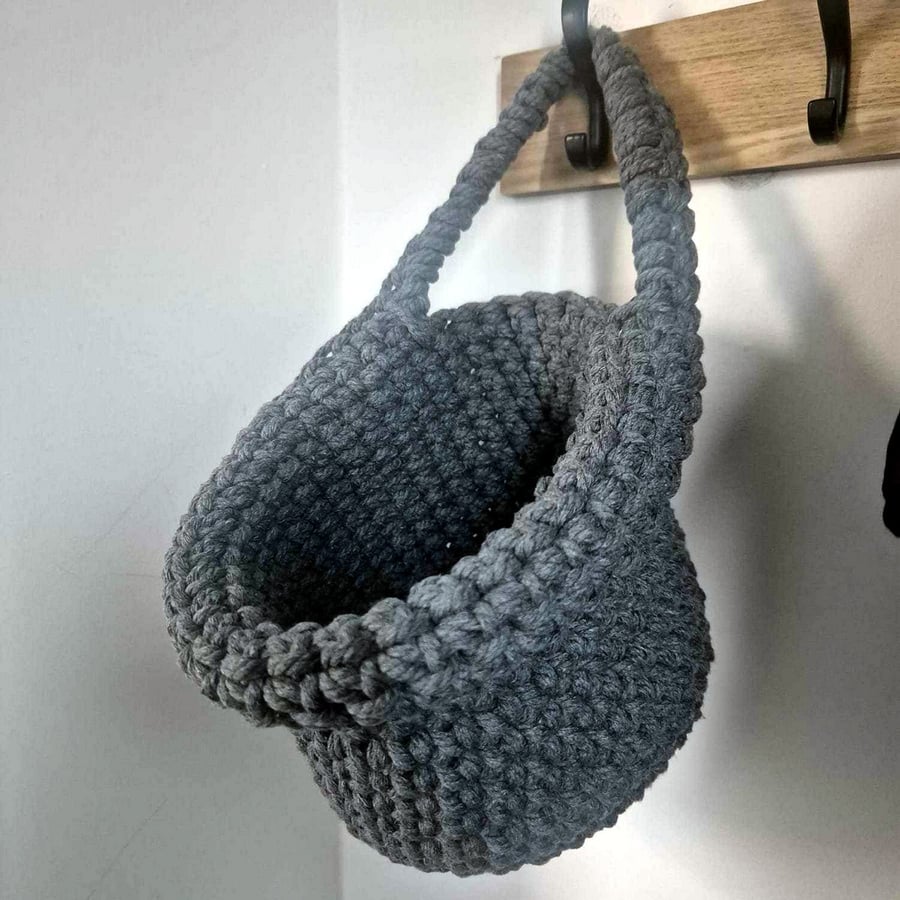 Crochet hanging basket.