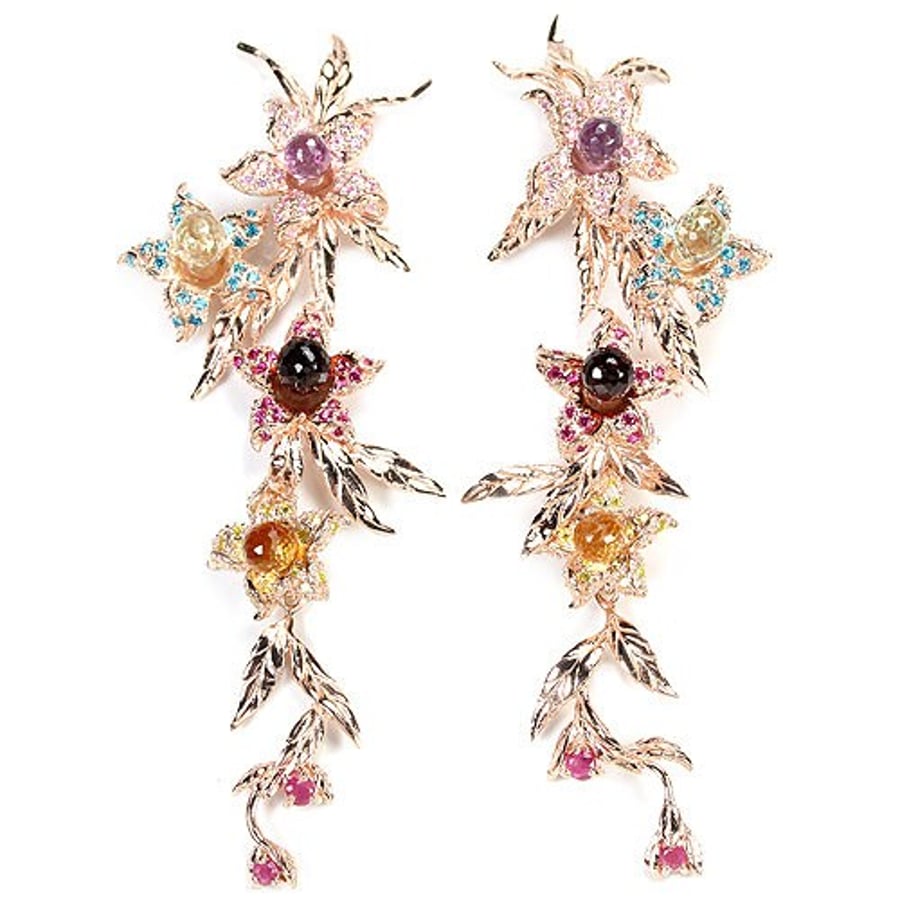 MultiGemstone Amethyst Garnet Citrine Topaz Ruby Floral Chandelier Earrings