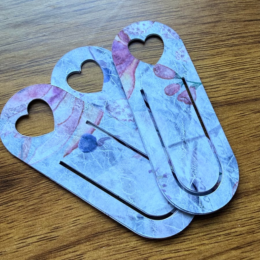 Handmade Vintage Floral Paper Clip Bookmarks x3