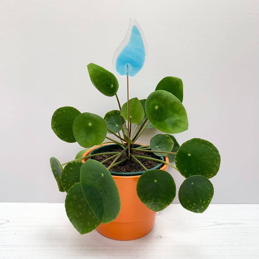 Turquoise Fused Glass Houseplant Stake - Design 3