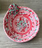Pretty Pink and Blue Coiled Fabric Bowl with Suffolk Puff