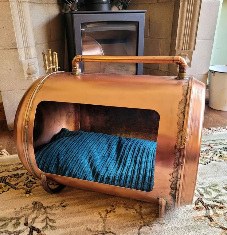 Handmade Copper Pet Pod with Window - Cat Bed or Dog Bed - Upcycled Pet Bed
