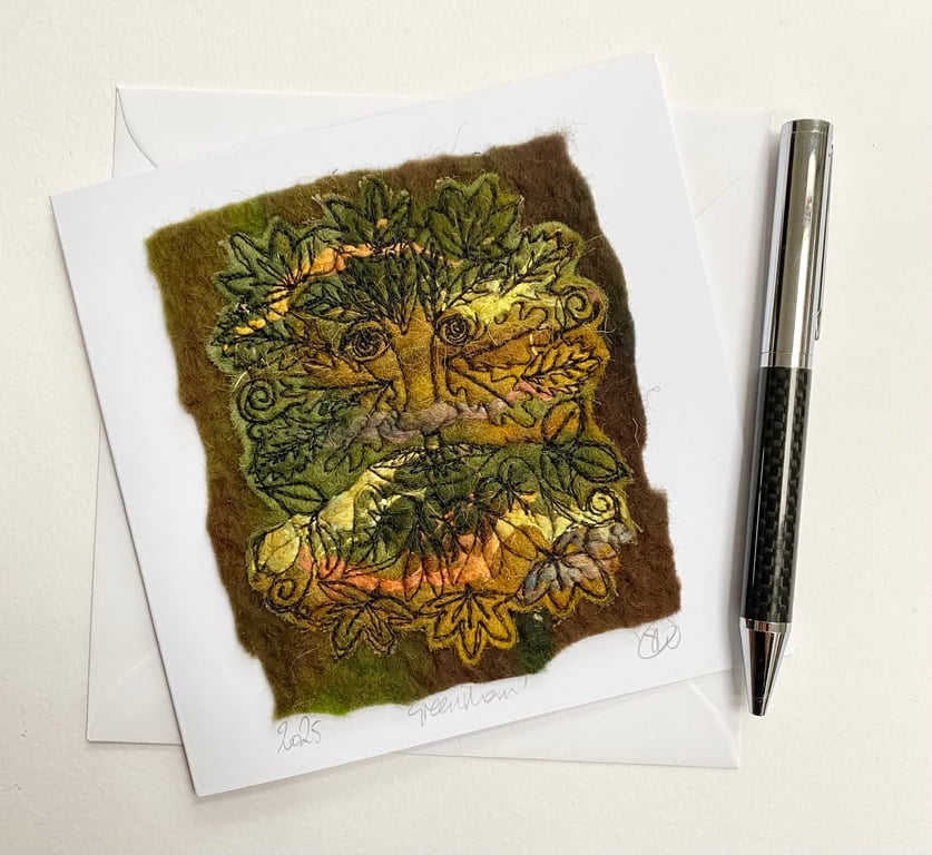Green man special occasion handmade Art card. 