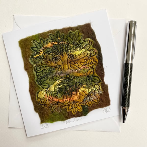 Green man special occasion handmade Art card. 