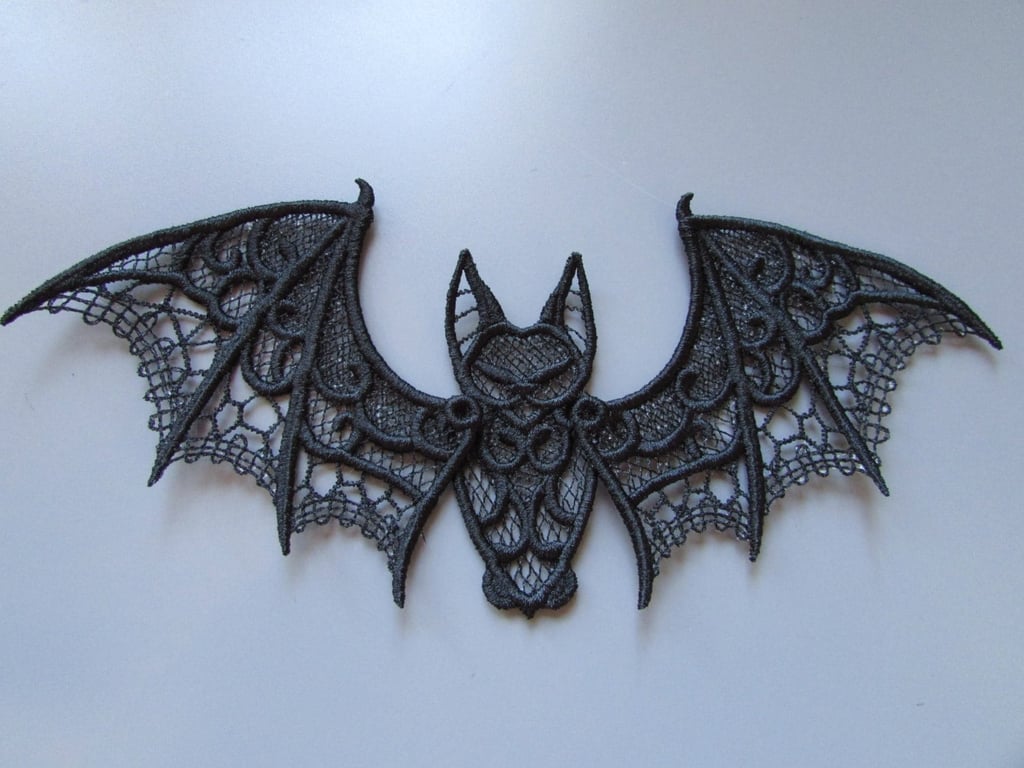 Embroidered Bat Lace Applique with moving parts