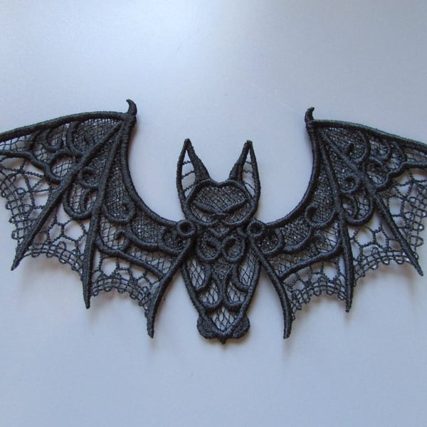 Embroidered Bat Lace Applique with moving parts