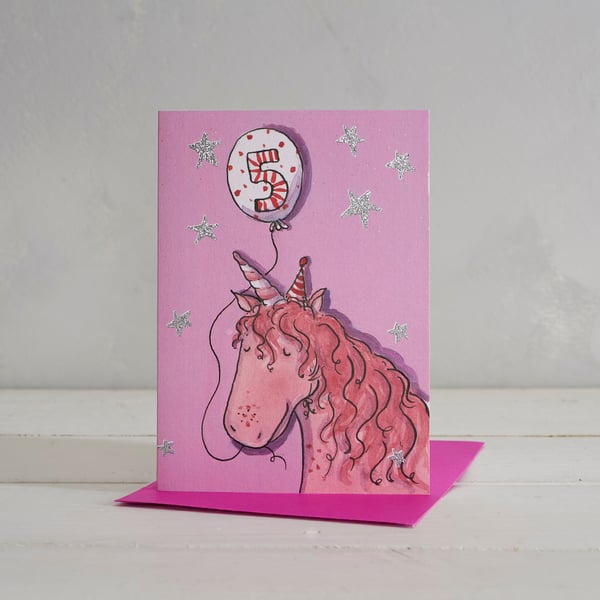 Children's Happy 5th Birthday Unicorn Greetings Card