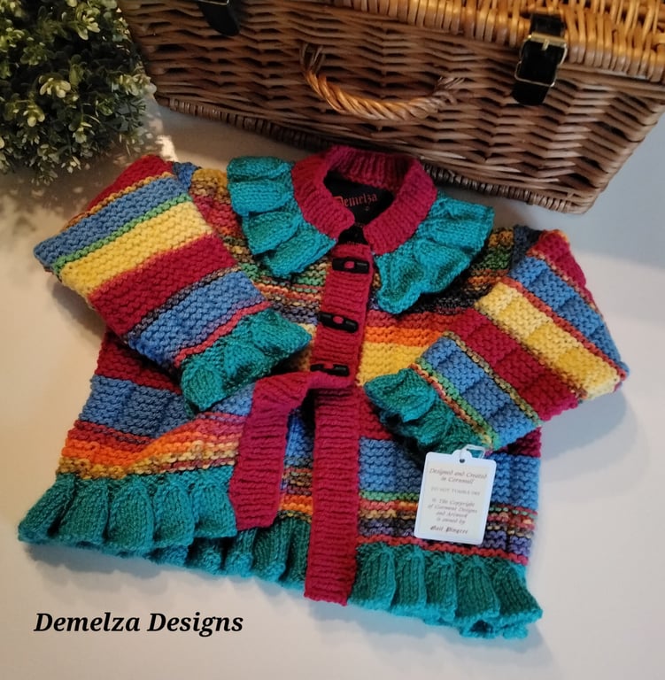 Designer Baby Girl's Frilled Hand Knitted Jacket Size 18 - 24 months size