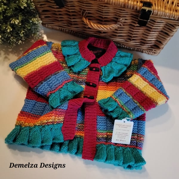 Designer Baby Girl's Frilled Hand Knitted Jacket Size 18 - 24 months size