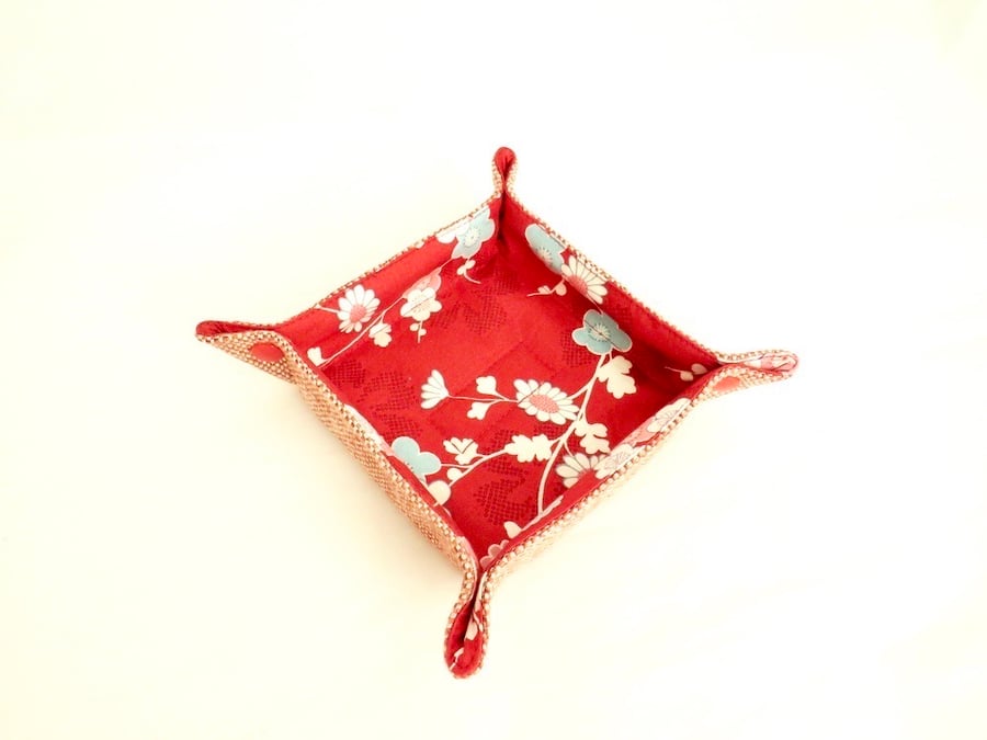Red floral storage tray