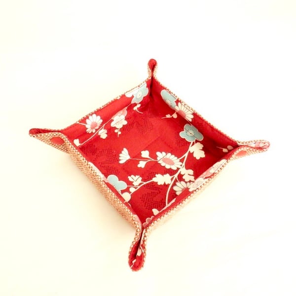 Red floral storage tray