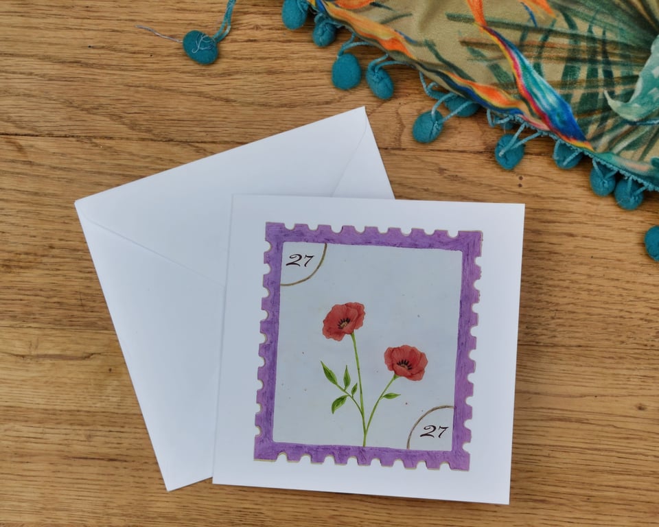 Hand-drawn Poppy Birth Flower Card