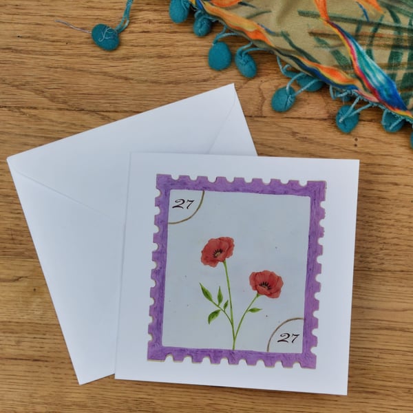 Hand-drawn Poppy Birth Flower Card
