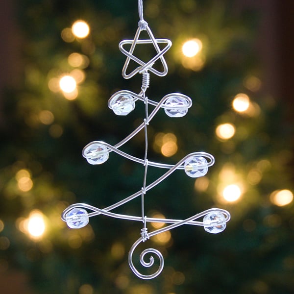 Set of Three Wire Christmas Tree & Star Decorations with Crystal AB Glass Beads