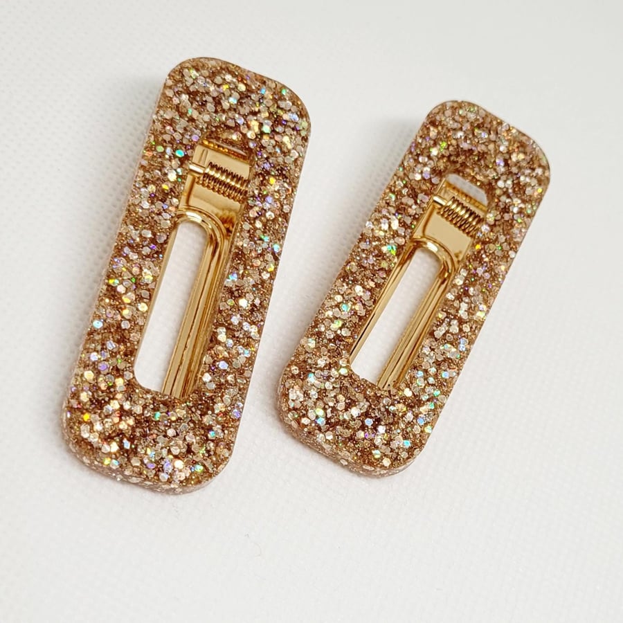 Gold Glitter Hair Clips