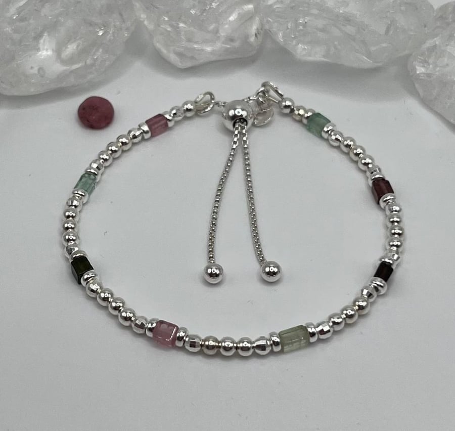 Sterling Silver And Tourmaline Adjustable Bolo Bracelet