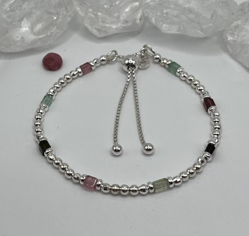 Sterling Silver And Tourmaline Slider Bracelet